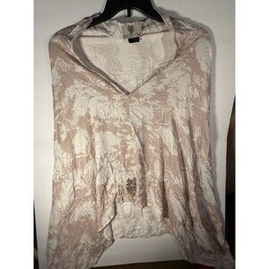 Angry Owl Women's Beige White Floral V-Neck Long Sleeve Owl Sequin Blouse L